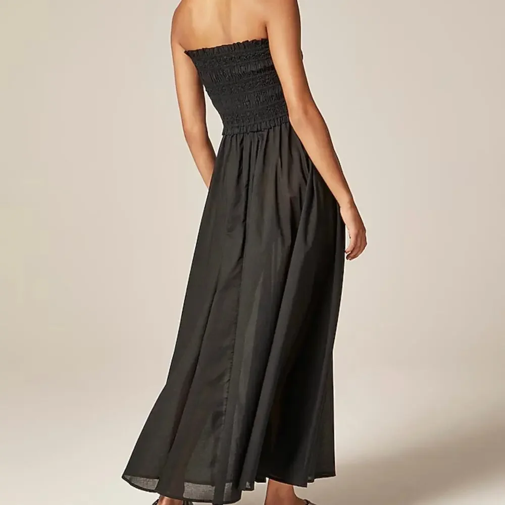 J Crew Women's Smocked Cotton Voile Maxi Dress Medium Black - Picture 7 of 16